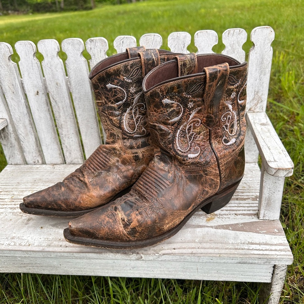 Laredo Brown Mid Calf Pointed Toe Cowboy Boota